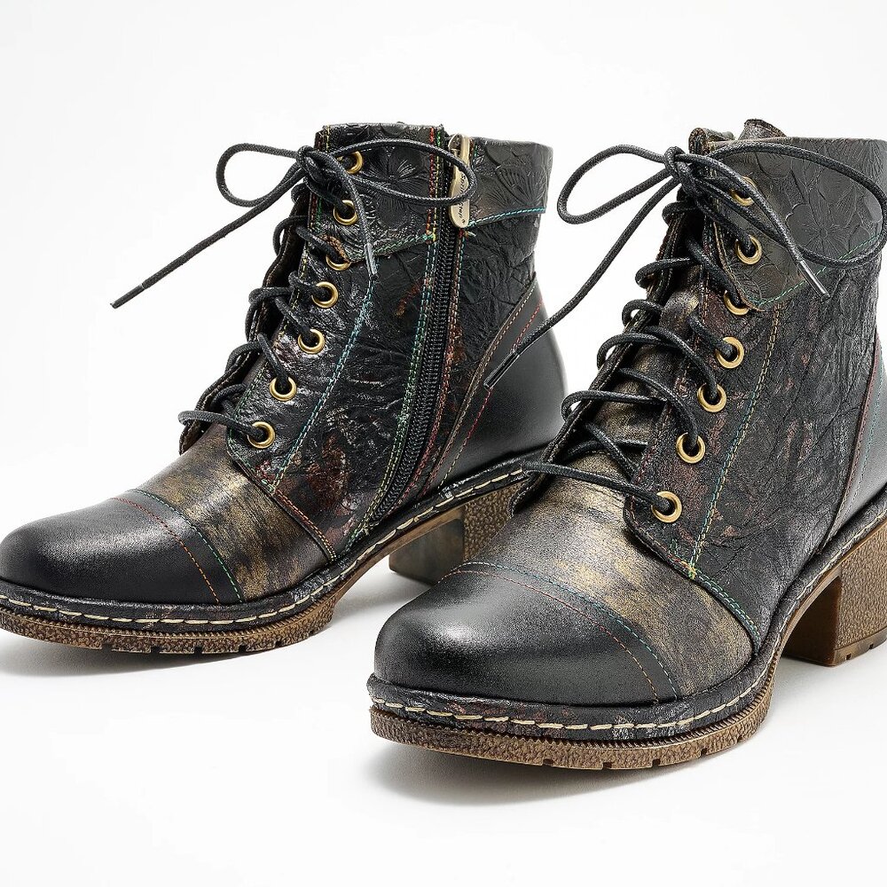L'Artiste by Spring Step Leather Lace-Up Boots - Fallinluv, Black
